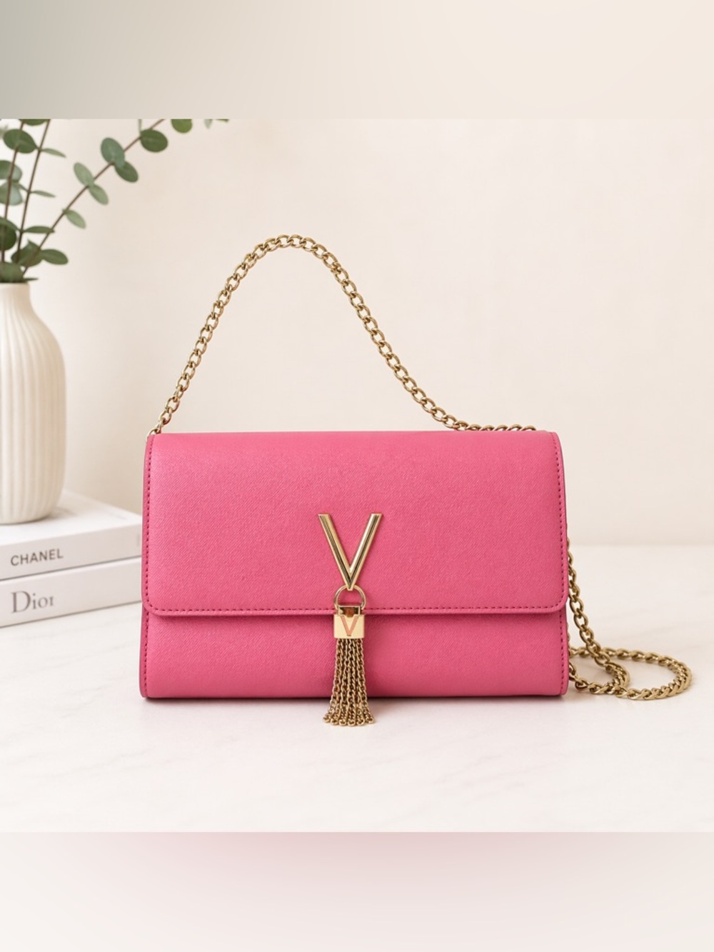 Valentino by Mario Valentino Pink V Logo Chain Clutch Crossbody